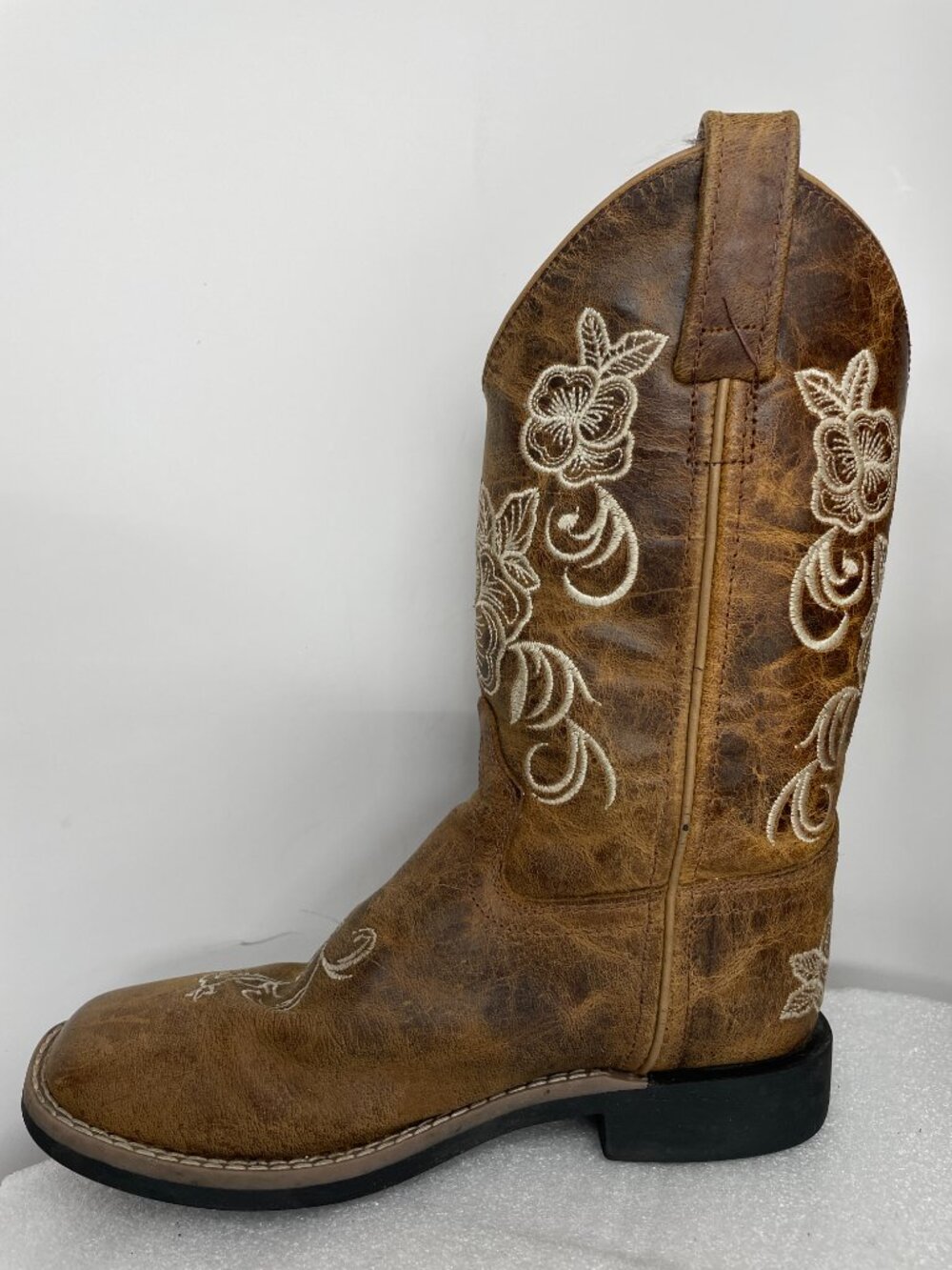 Shyanne Leather Western Floral Embroidered Square Toe Brown Boots Kids Girls 3 D - Picture 5 of 13